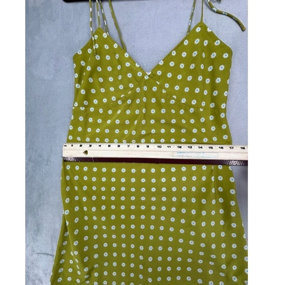 Levi's Mini Slip Dress Small Green Daisy Floral Tie Strap Sun Dress